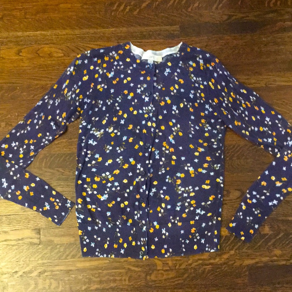 Loft Navy and Yellow Ditzy Floral Cardigan Size XS